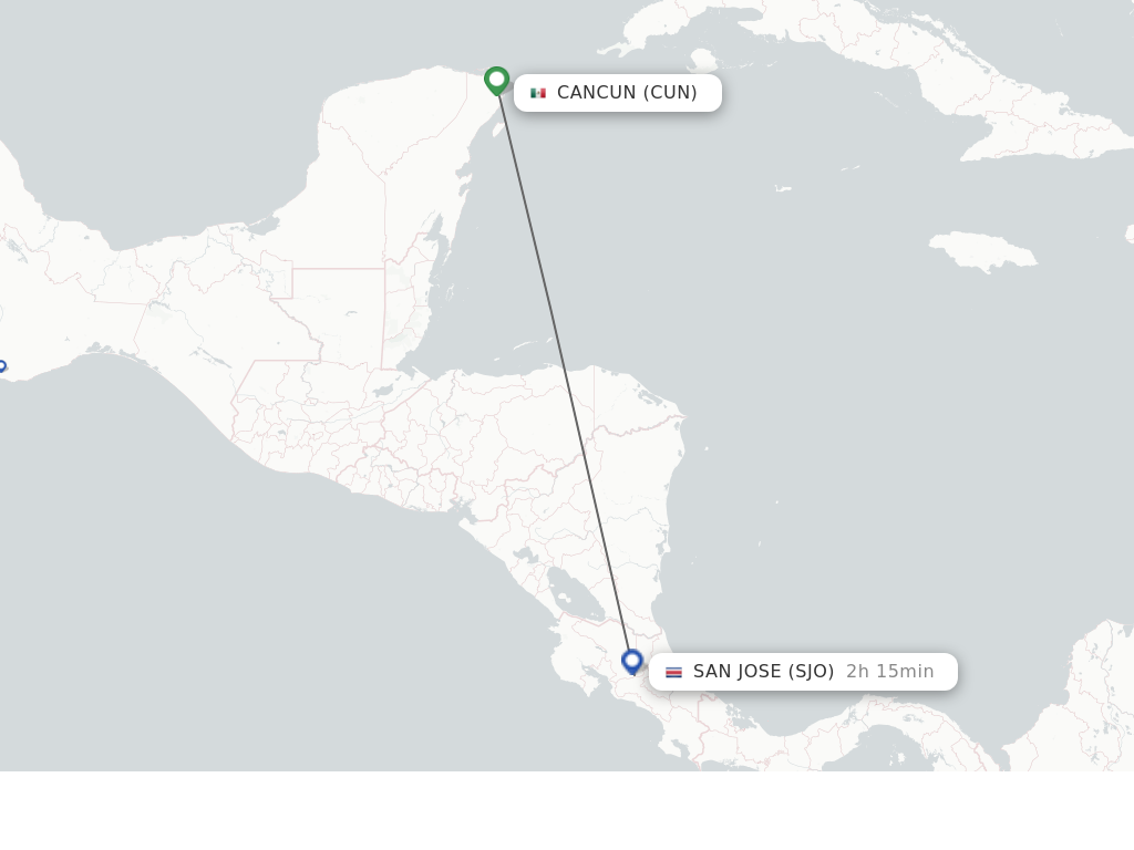 Flights from Cancun to San Jose route map