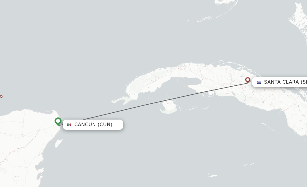 Flights from Cancun to Santa Clara route map