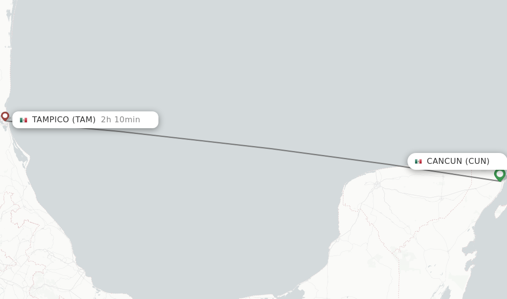 Flights from Cancun to Tampico route map
