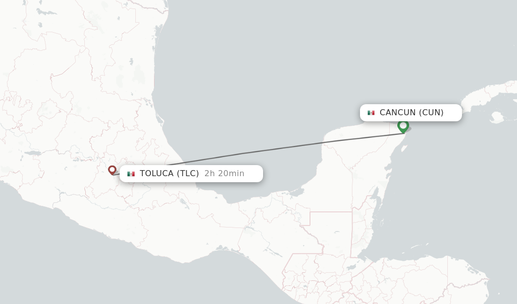 Flights from Cancun to Toluca route map