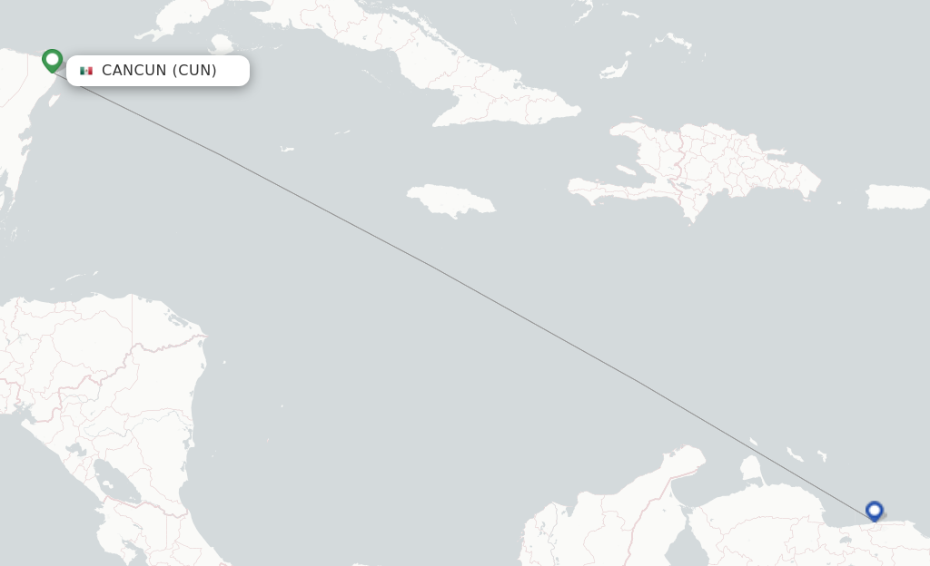 Route map with flights from Cancun with Conviasa