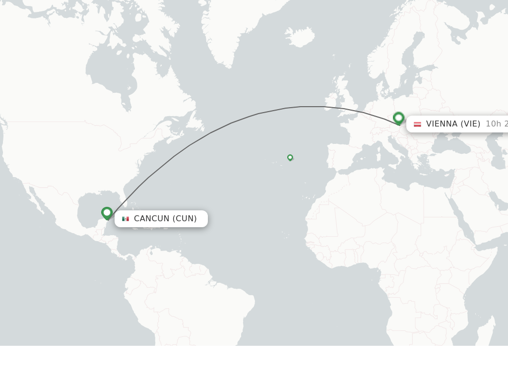 Flights from Cancun to Vienna route map