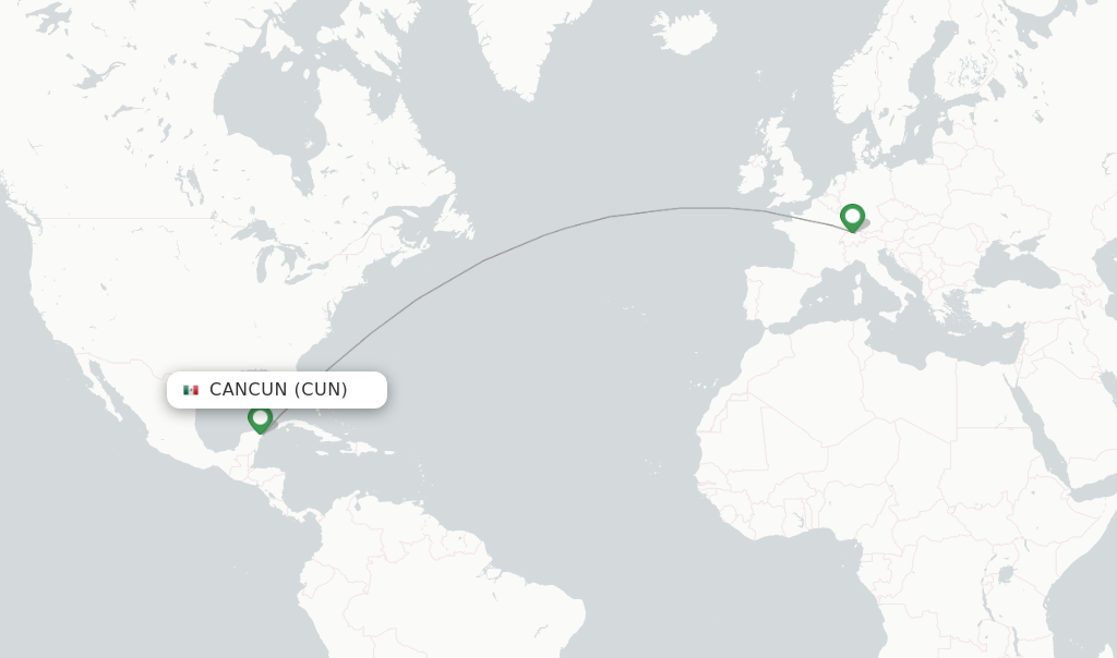 Route map with flights from Cancun with Edelweiss