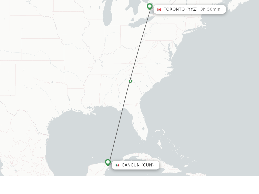 Flights from Cancun to Toronto route map