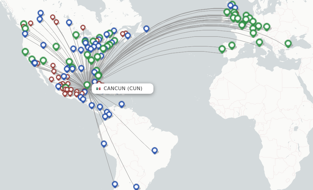 Flights from Cancun to San Juan route map