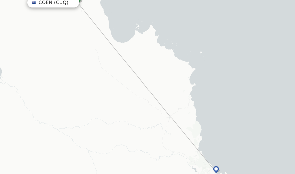 Route map with flights from Coen with Hinterland