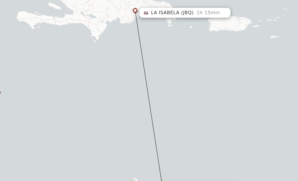 Flights from Curacao to Santo Domingo route map