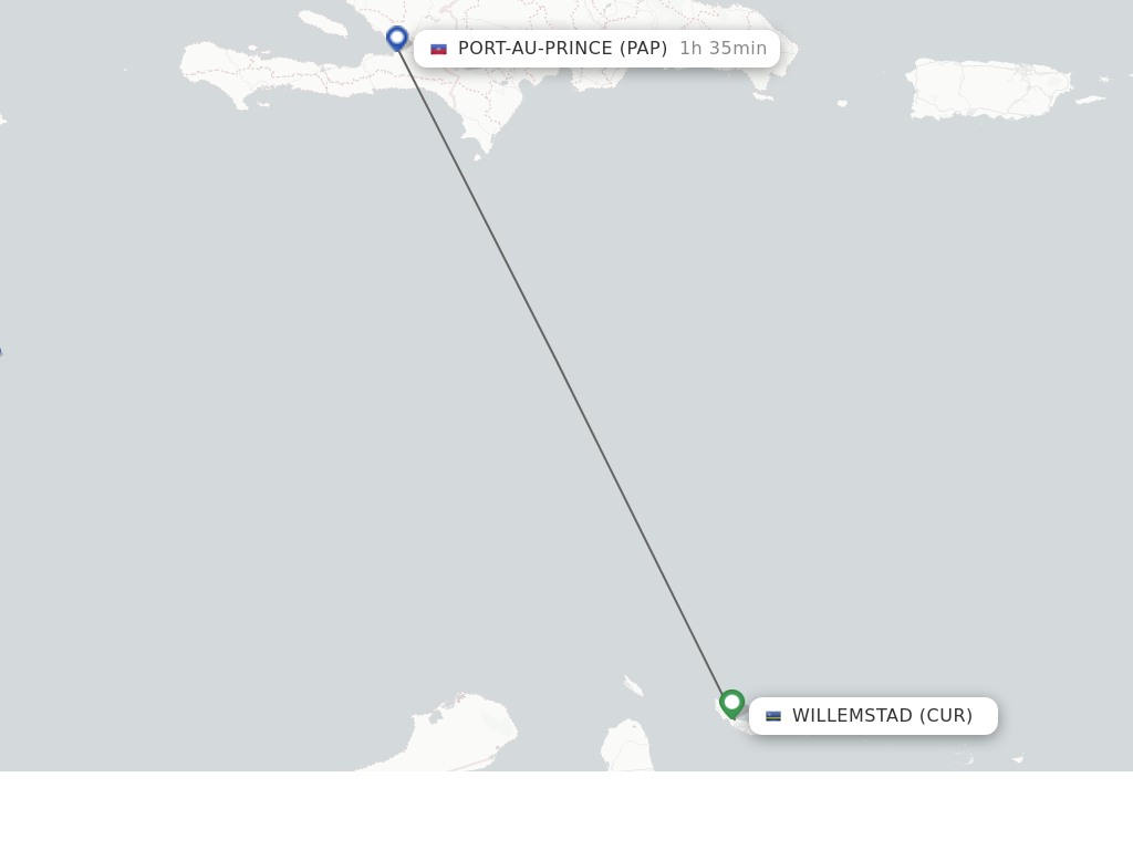 Flights from Port-au-Prince to Curacao route map