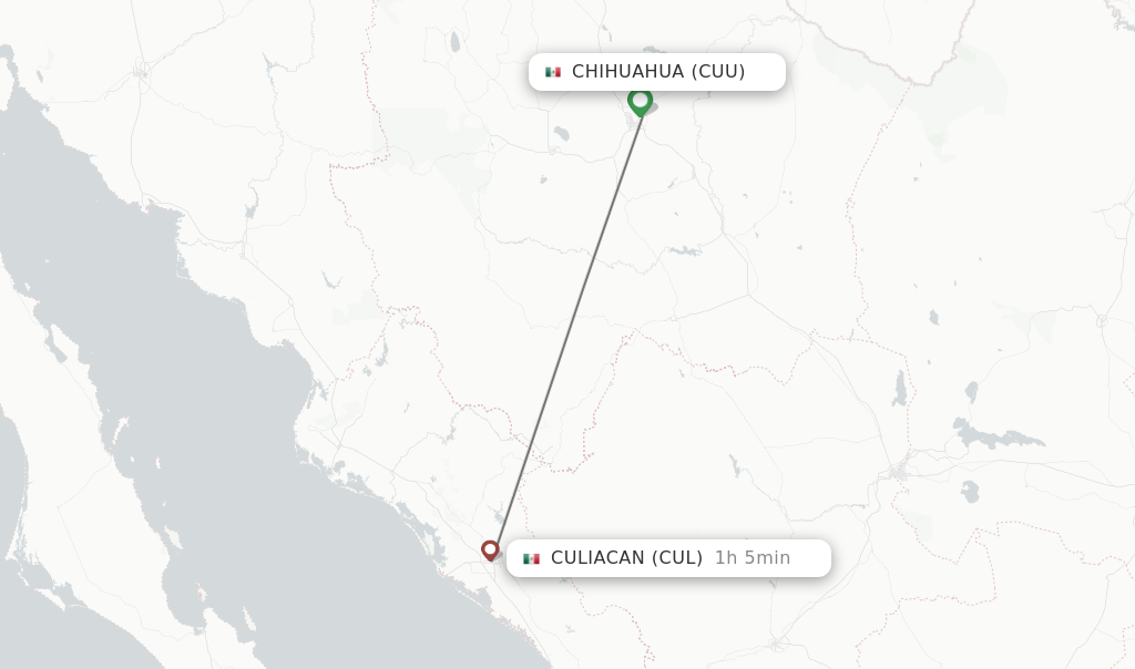 Flights from Chihuahua to Culiacan route map