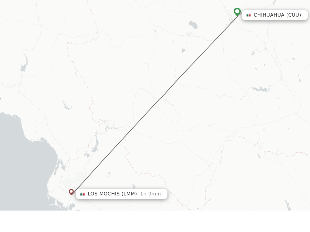 Flights from Chihuahua to Los Mochis route map