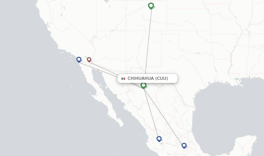Route map with flights from Chihuahua with Volaris