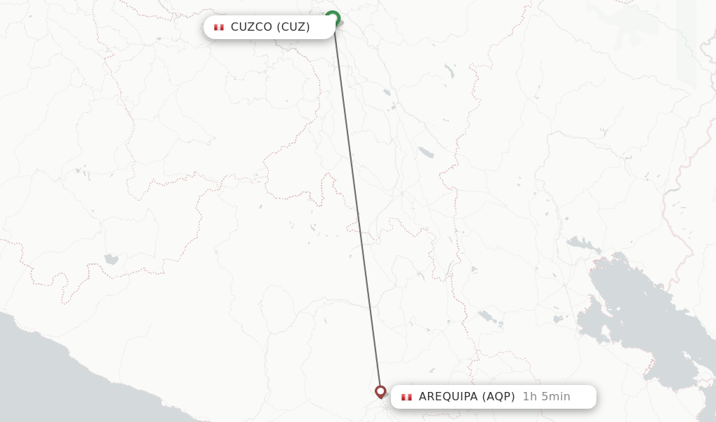 Flights from Cuzco to Arequipa route map