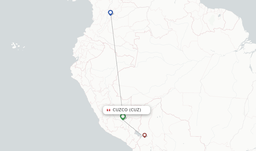Route map with flights from Cuzco with AVIANCA