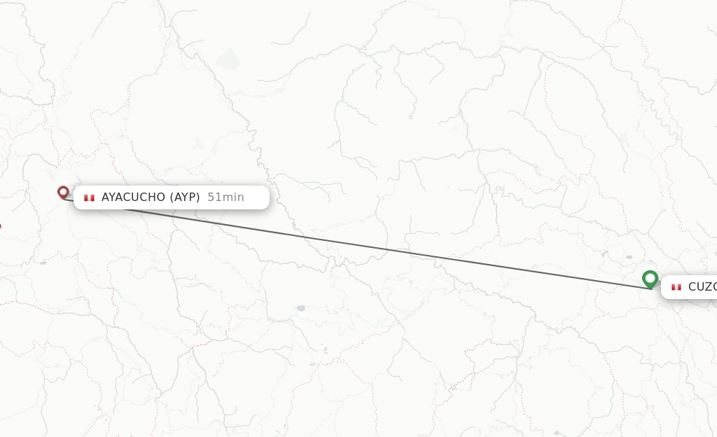 Flights from Cuzco to Ayacucho route map