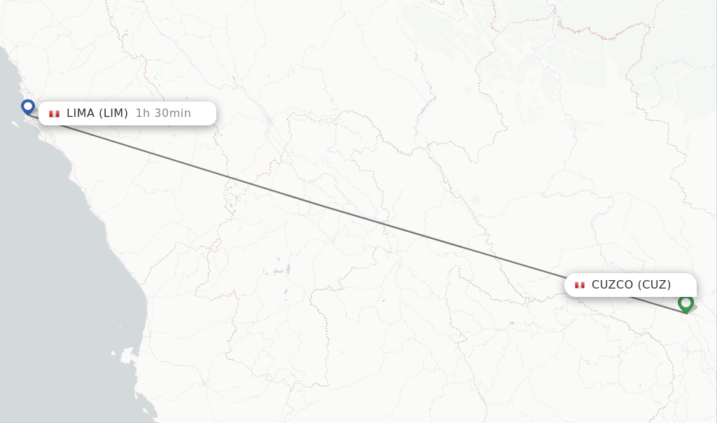 Flights from Cuzco to Lima route map