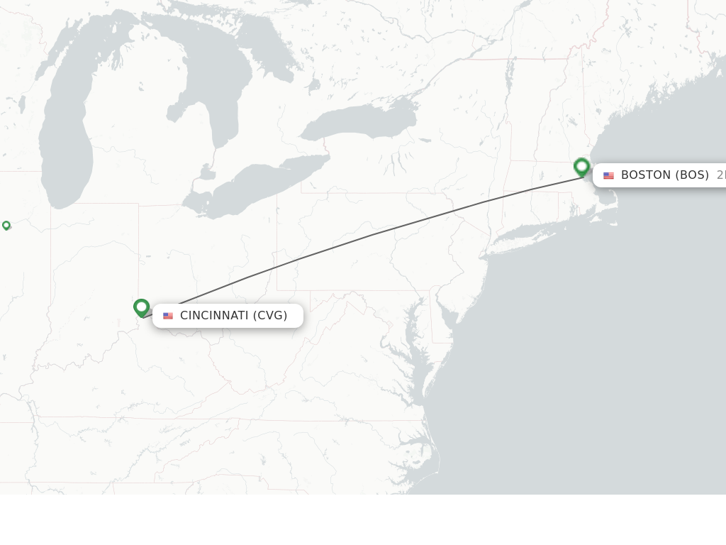 Flights from Cincinnati to Boston route map