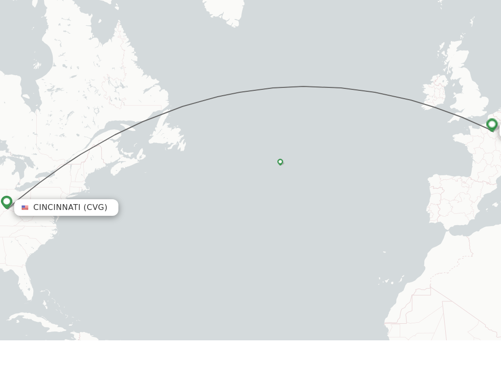 Flights from Cincinnati to Paris route map