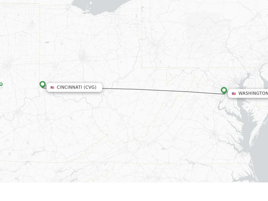 Flights from Cincinnati to Washington route map