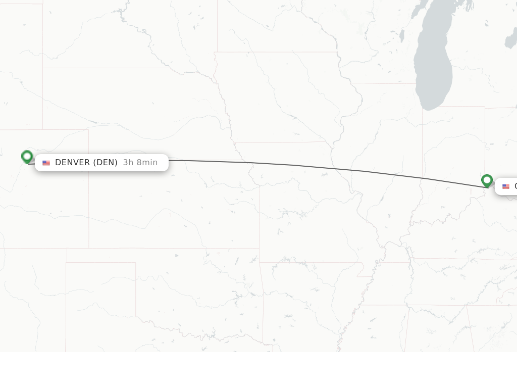 Flights from Cincinnati to Denver route map