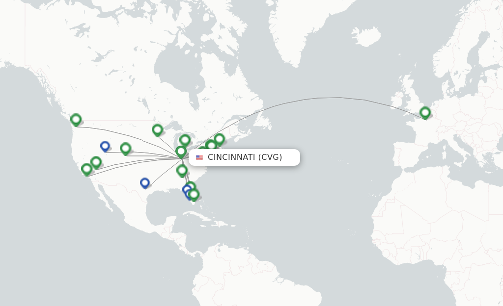 Route map with flights from Cincinnati with Delta