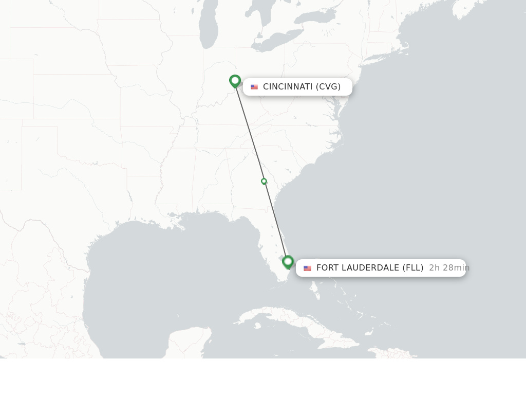 Flights from Cincinnati to Fort Lauderdale route map