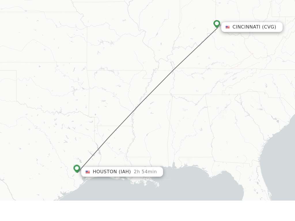 Flights from Cincinnati to Houston route map