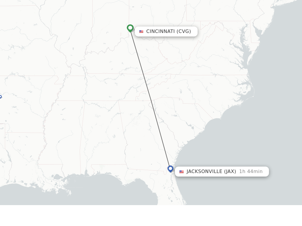 Flights from Cincinnati to Jacksonville route map