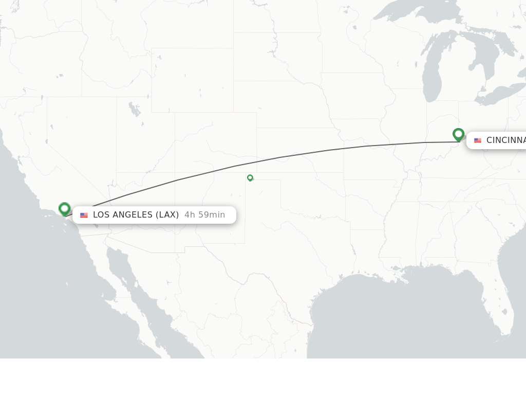 Flights from Cincinnati to Los Angeles route map
