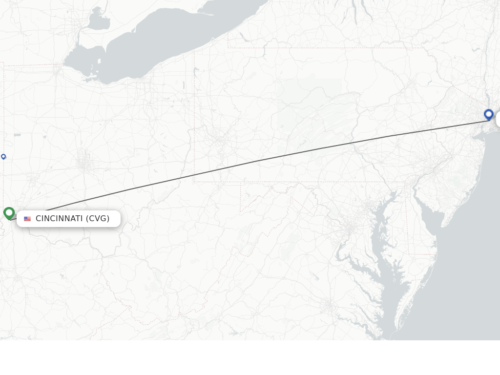 Flights from Cincinnati to New York route map