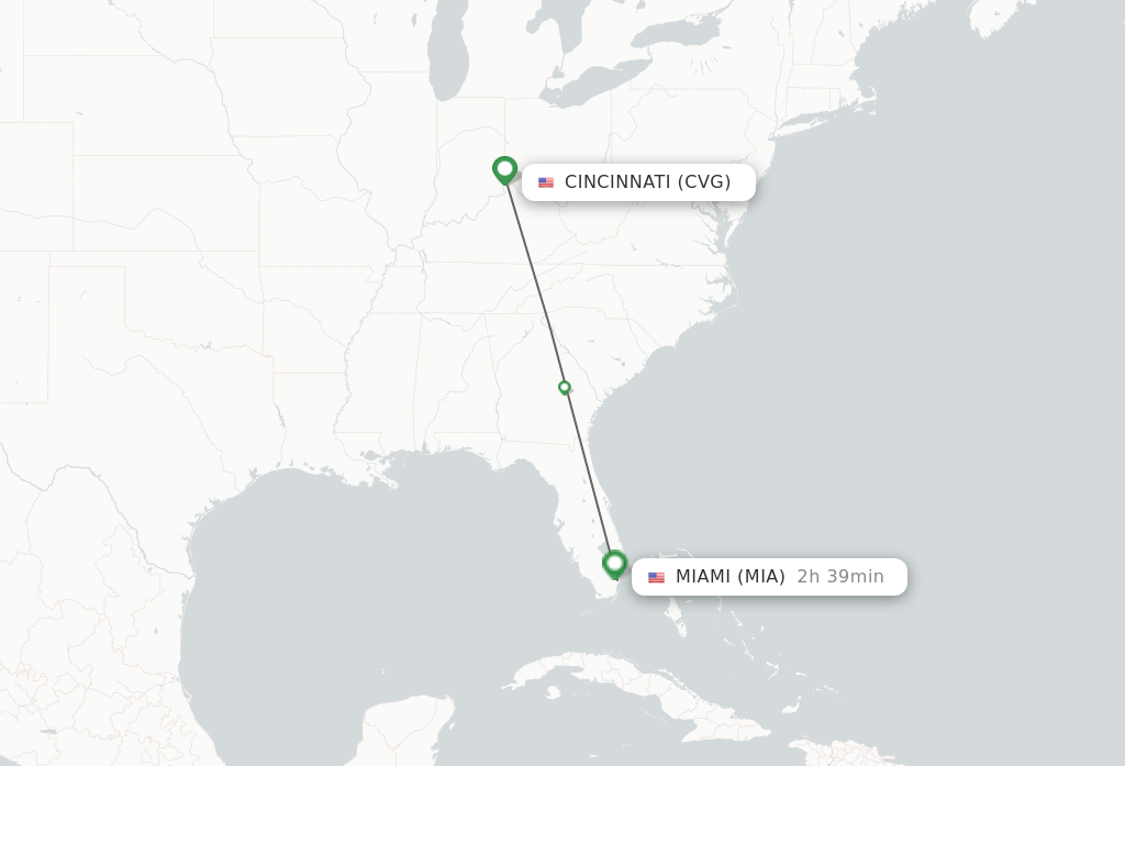 Flights from Cincinnati to Miami route map
