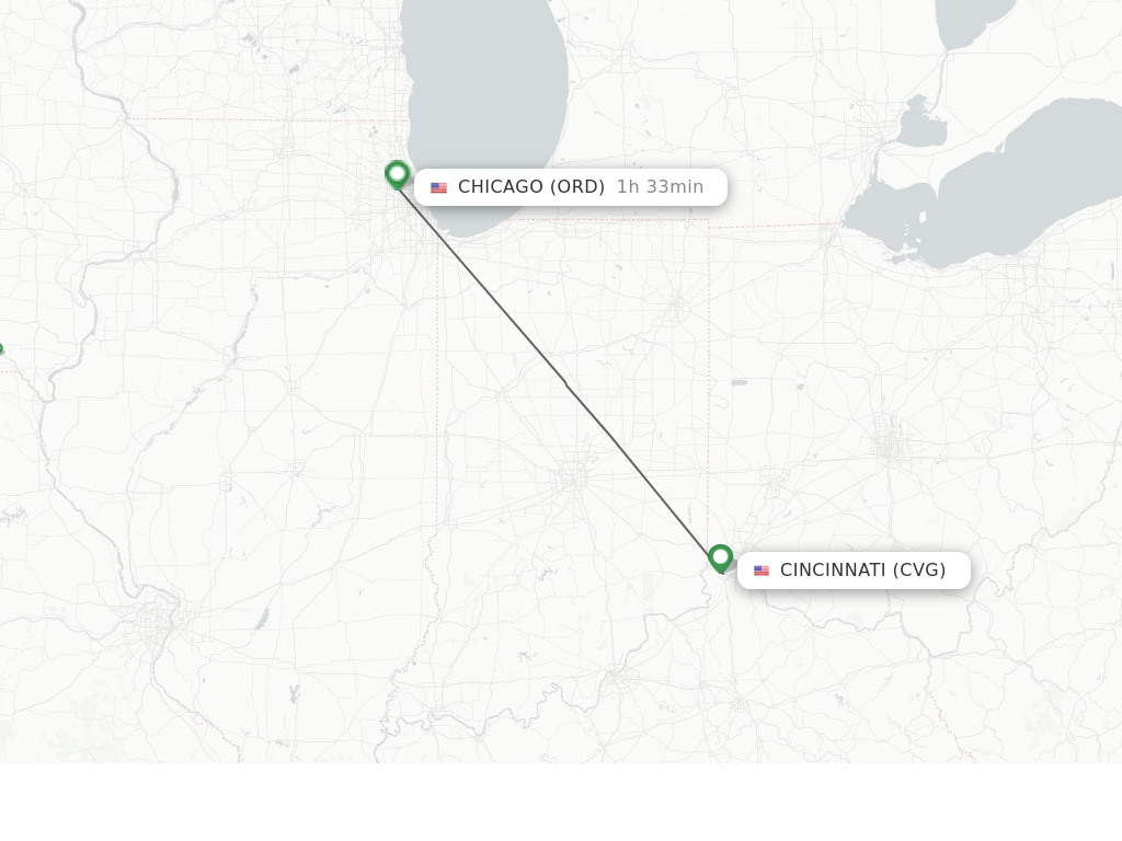 Flights from Cincinnati to Chicago route map