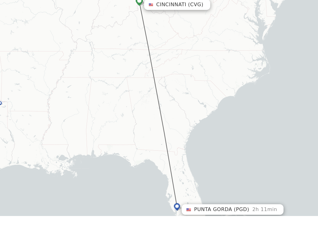 Flights from Cincinnati to Punta Gorda route map