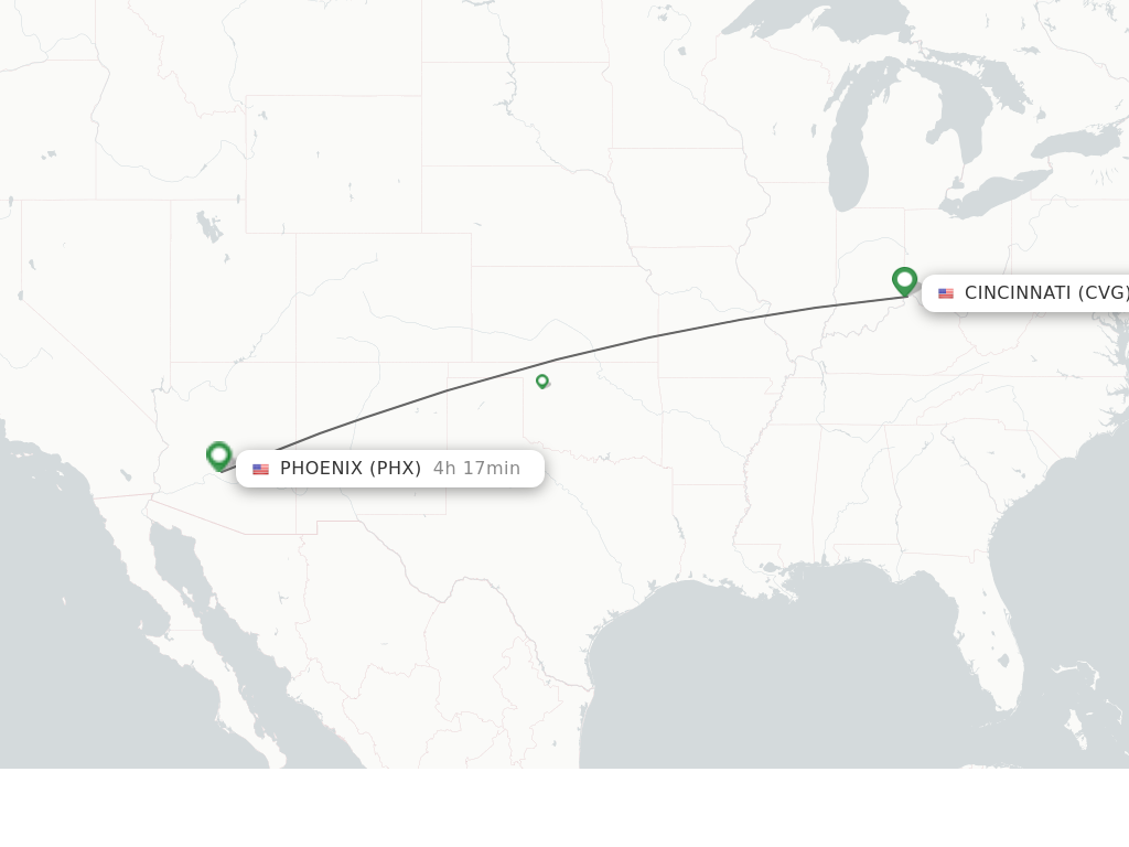 Flights from Cincinnati to Phoenix route map