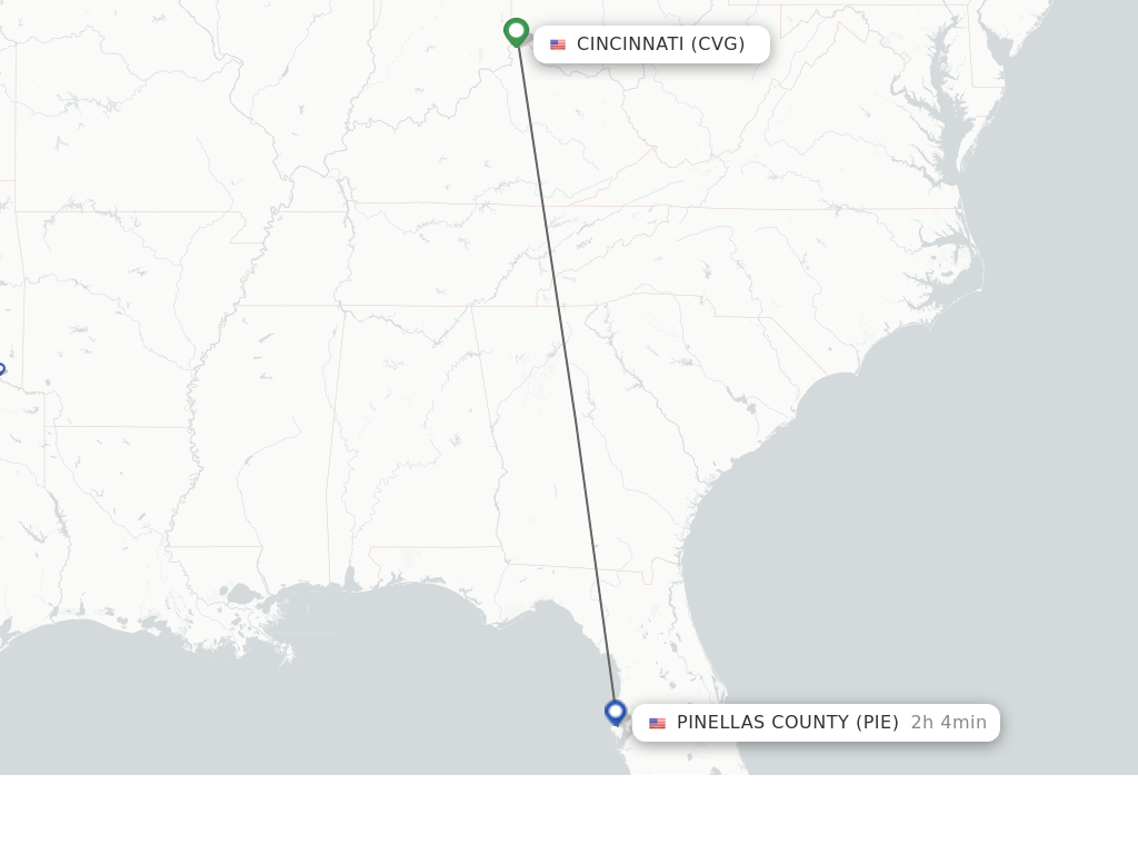 Flights from Cincinnati to Saint Petersburg route map