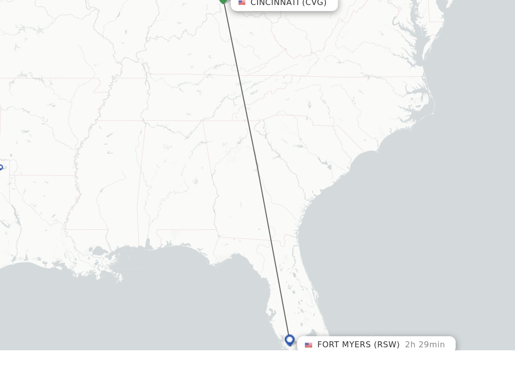 Flights from Cincinnati to Fort Myers route map
