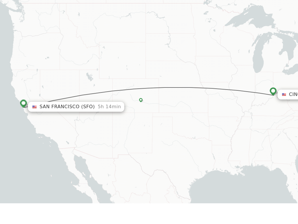 Flights from Cincinnati to San Francisco route map