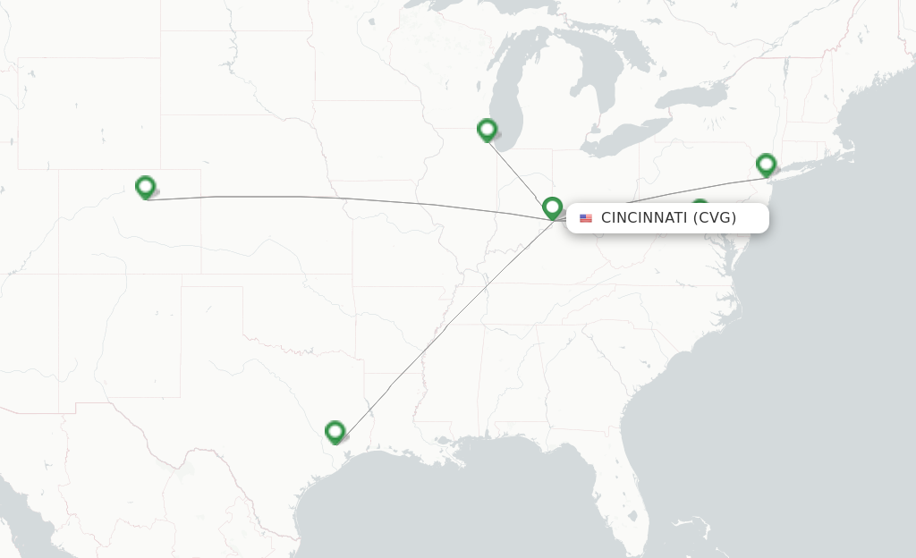 Route map with flights from Cincinnati with United
