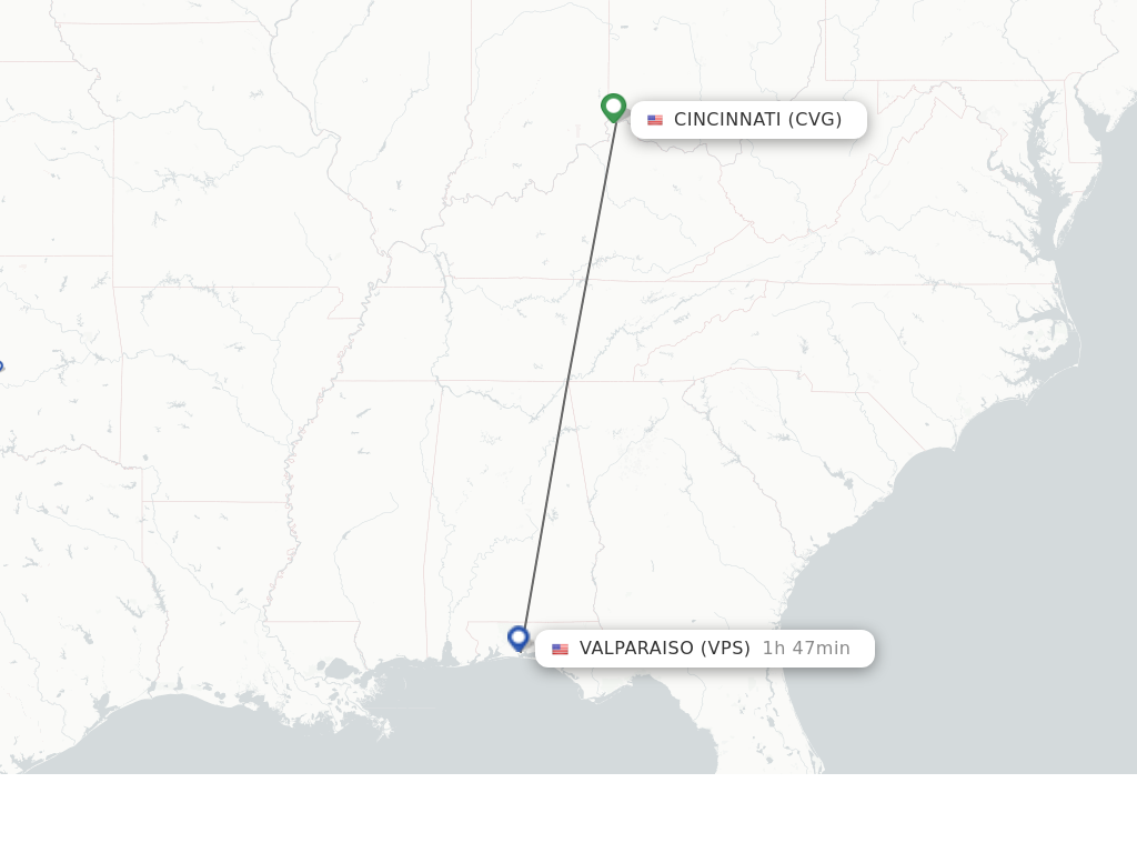 Flights from Cincinnati to Fort Walton Beach route map