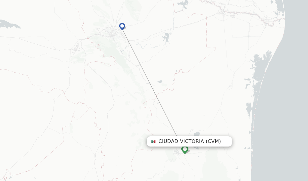 Route map with flights from Ciudad Victoria with Aerus