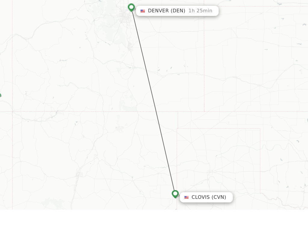 Flights from Clovis to Denver route map