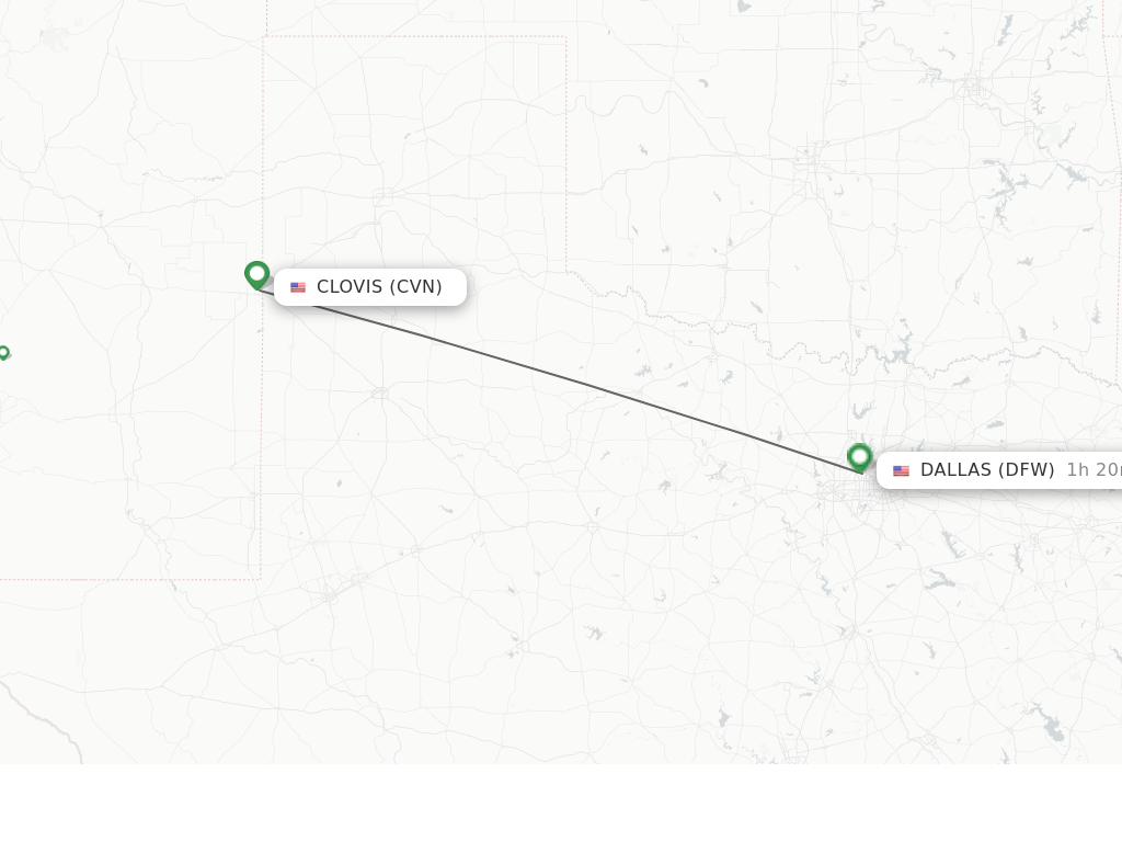 Flights from Clovis to Dallas route map