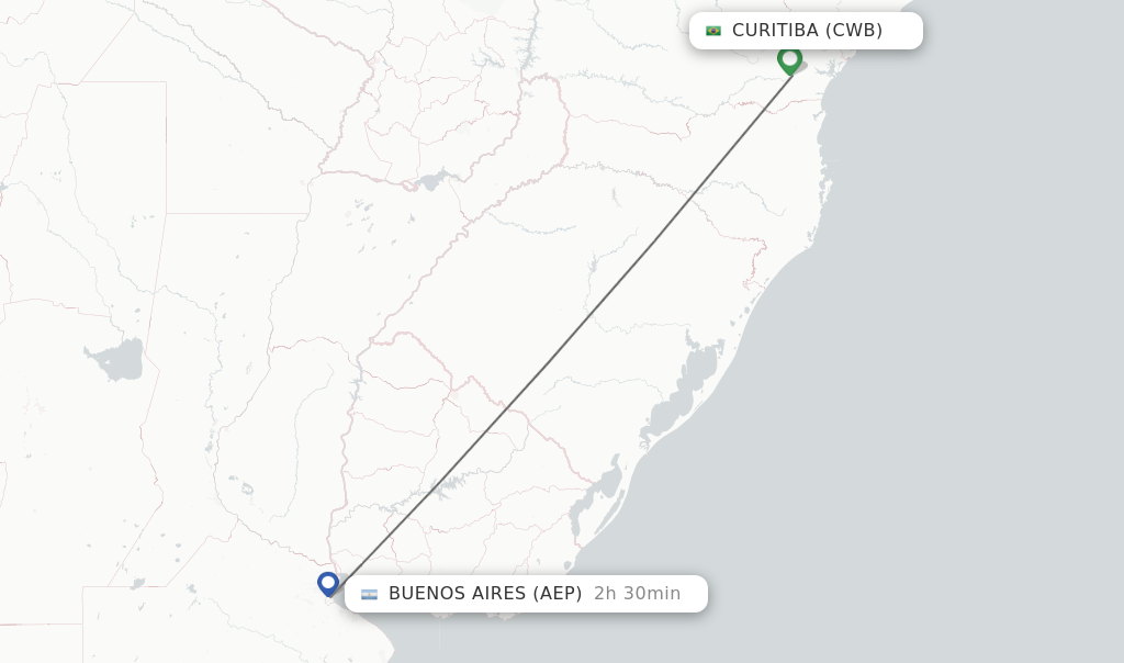 Flights from Curitiba to Buenos Aires route map