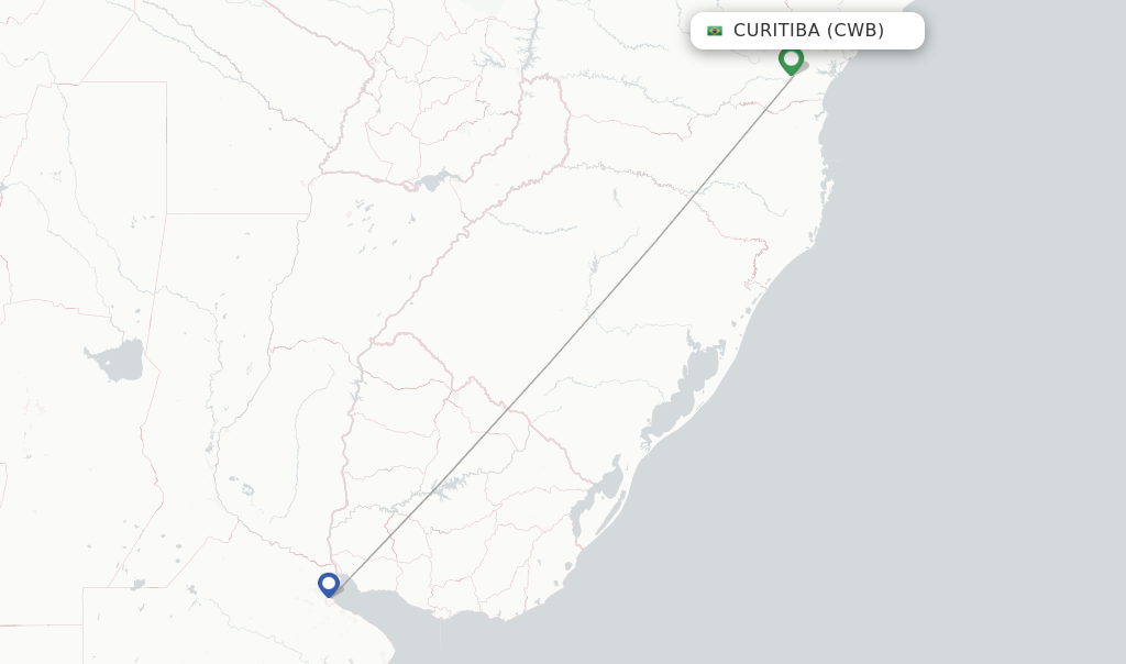 Route map with flights from Curitiba with Aerolineas Argentinas