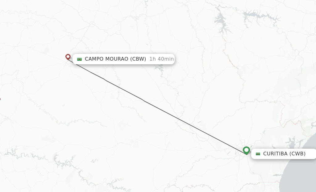 Flights from Curitiba to Campo Mourao route map