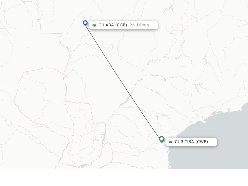 Flights from Curitiba to Cuiaba route map