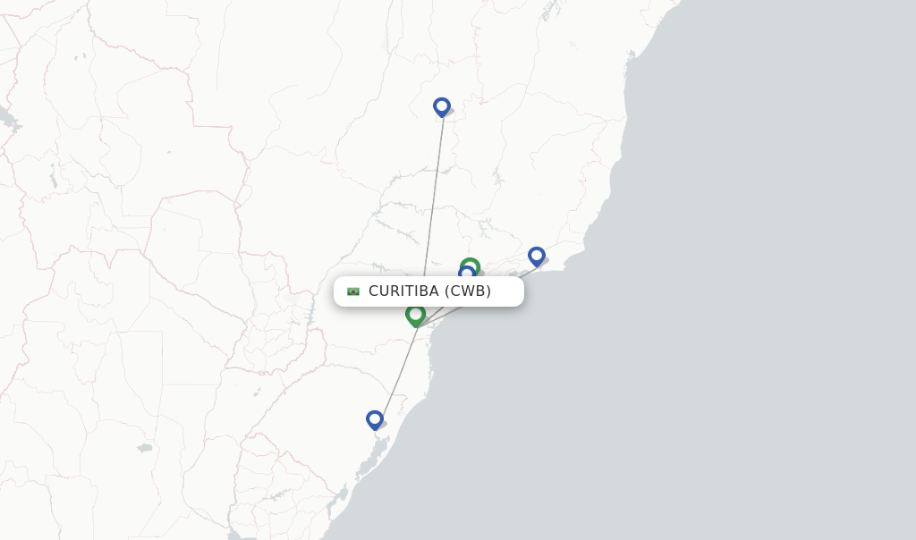 Route map with flights from Curitiba with Gol
