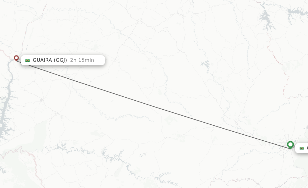 Flights from Curitiba to Guaira route map