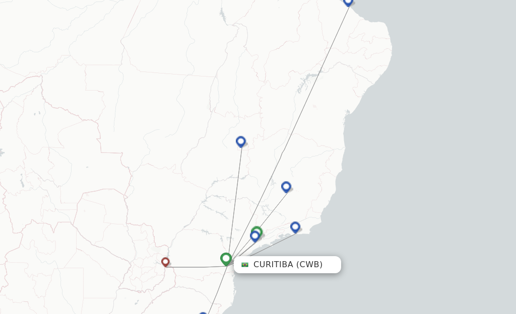 Route map with flights from Curitiba with LATAM