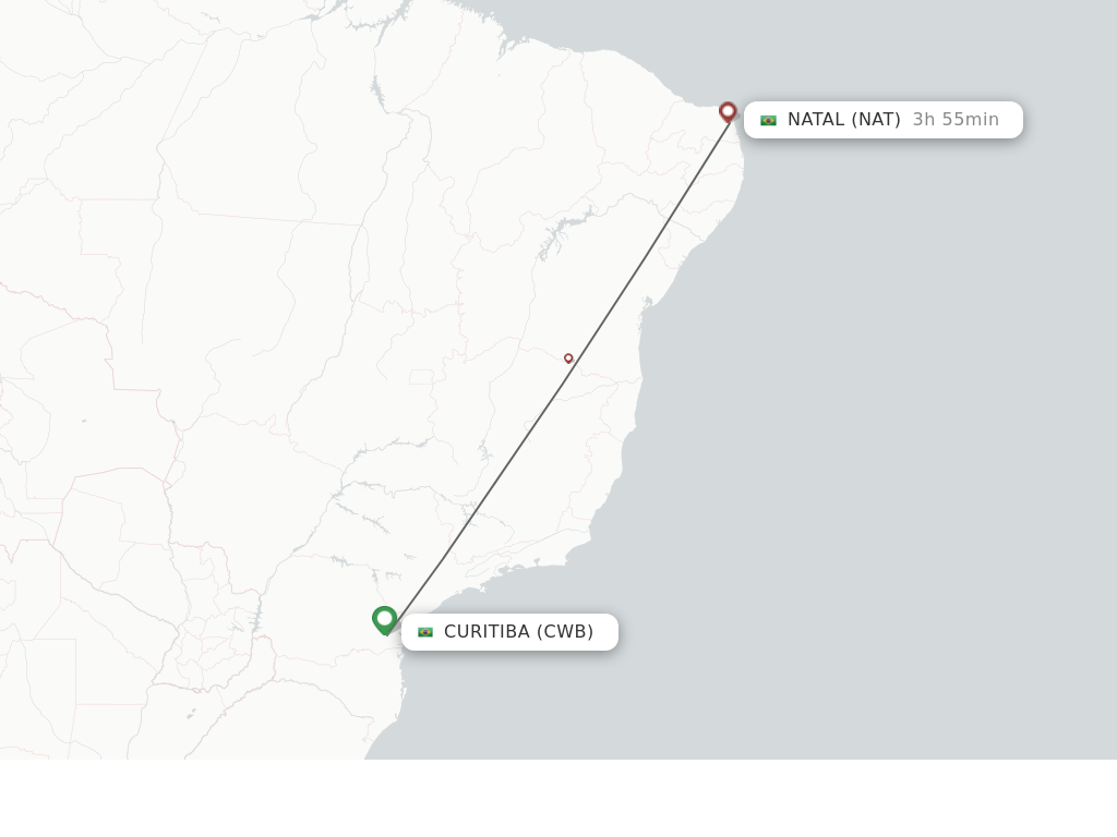 Flights from Curitiba to Natal route map