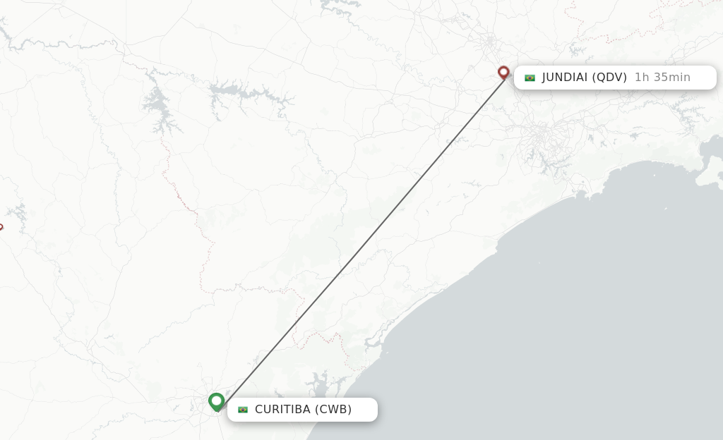 Flights from Curitiba to Jundiai route map